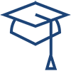 A simple blue icon showing the outline of a graduation hat against a white background.